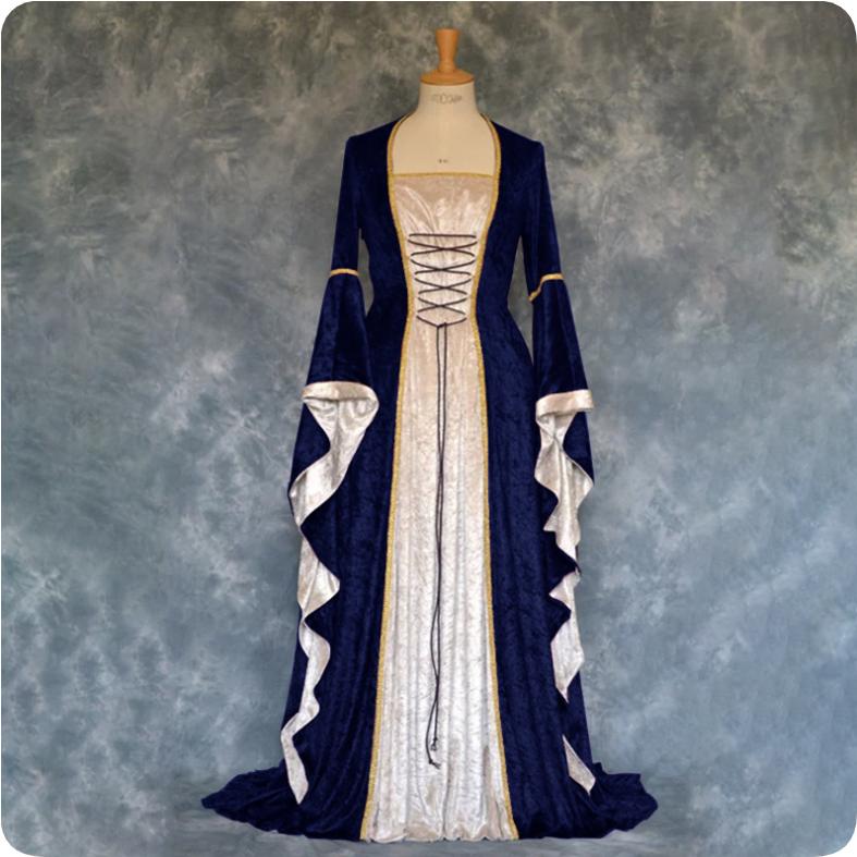 Gold Velvet Flared Sleeves Retro Medieval European Court Long and Ground Women's Skirt