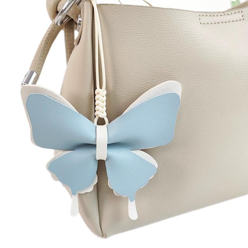 Creative Butterfly Shape Leather Bag Charm Solid Color Bow Key Charm DIY Couple Key Accessories