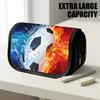 1pc Double Layer Flip Pencil Case, Ice Fire Football, Large Capacity, Portable Polyester Pen Storage Bag with Zipper Closure, Ideal for School & Offic