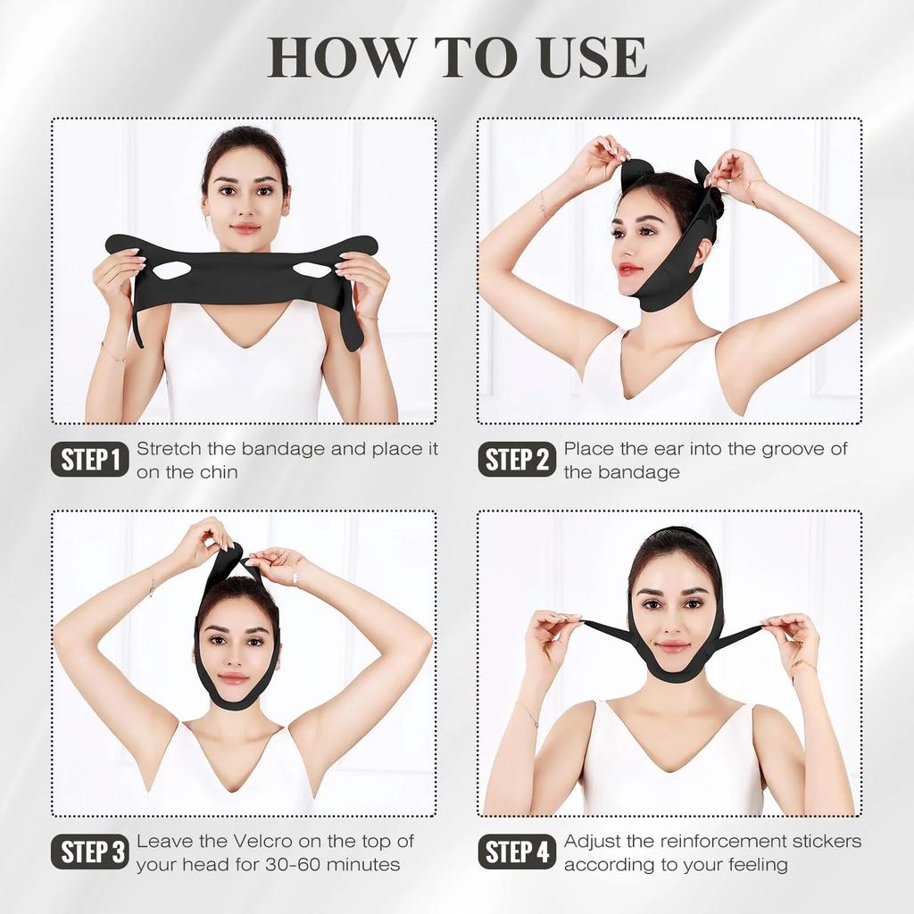 Cinghia per il mento per dormire, Cinghia per il mento regolabile, Cinghia per la mascella, Modellante per la mascella, Maschera lifting V-line, Nero
