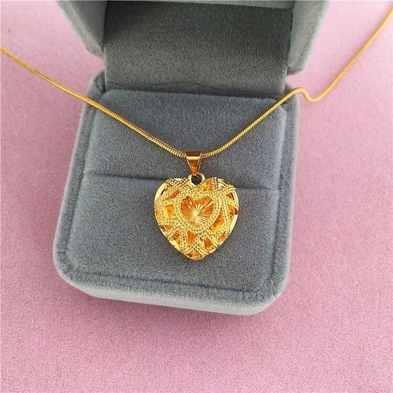 Vietnamese Gold Plated Peach Heart Necklace with Teardrop Pendant