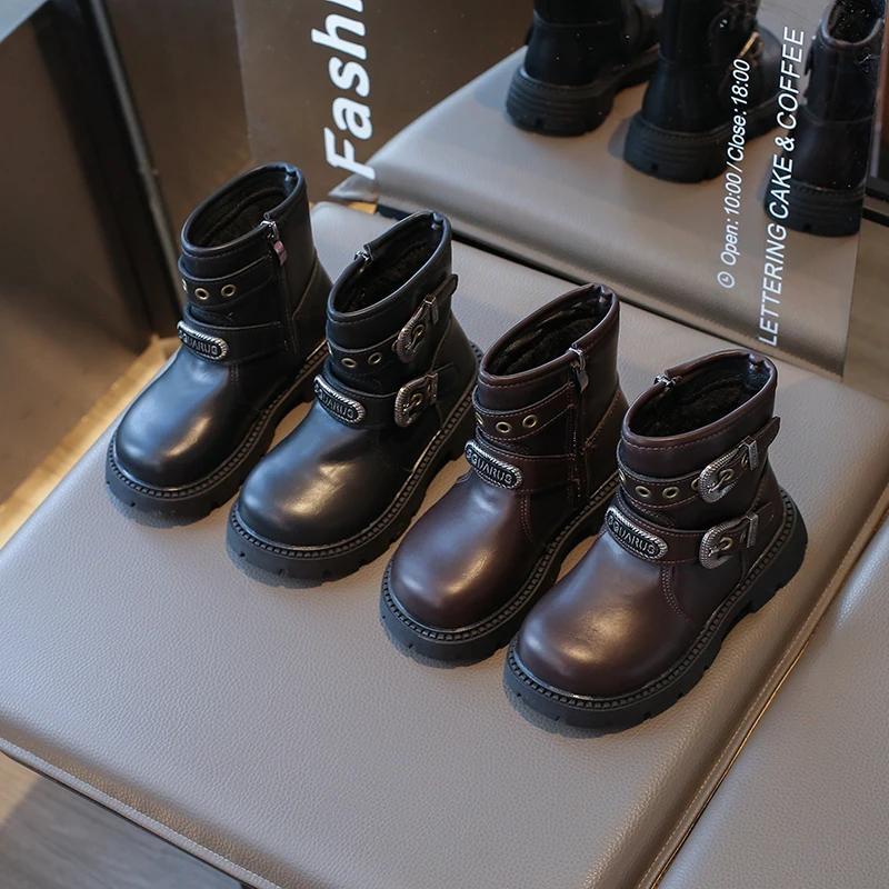 2024 Children Fashion Boots for Girl Autumn Winter New Fashion British Style Soft Sole Anti-slippery Versatile Chic Leather Shoe