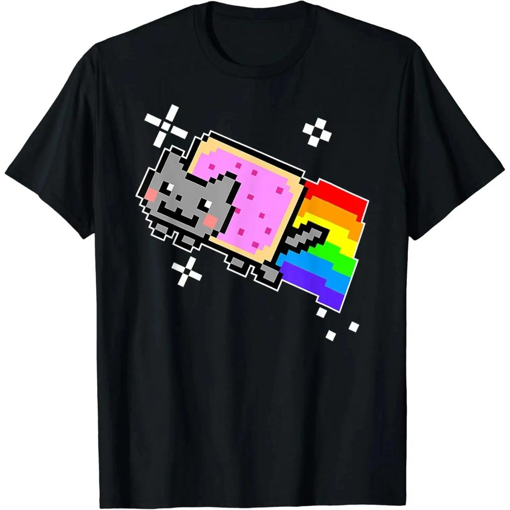 2026 Nyan Cat with Rainbow T-Shirt Funny Meme Creative Top Hip Hop Y2K Vintage Print Short Sleeve Ca