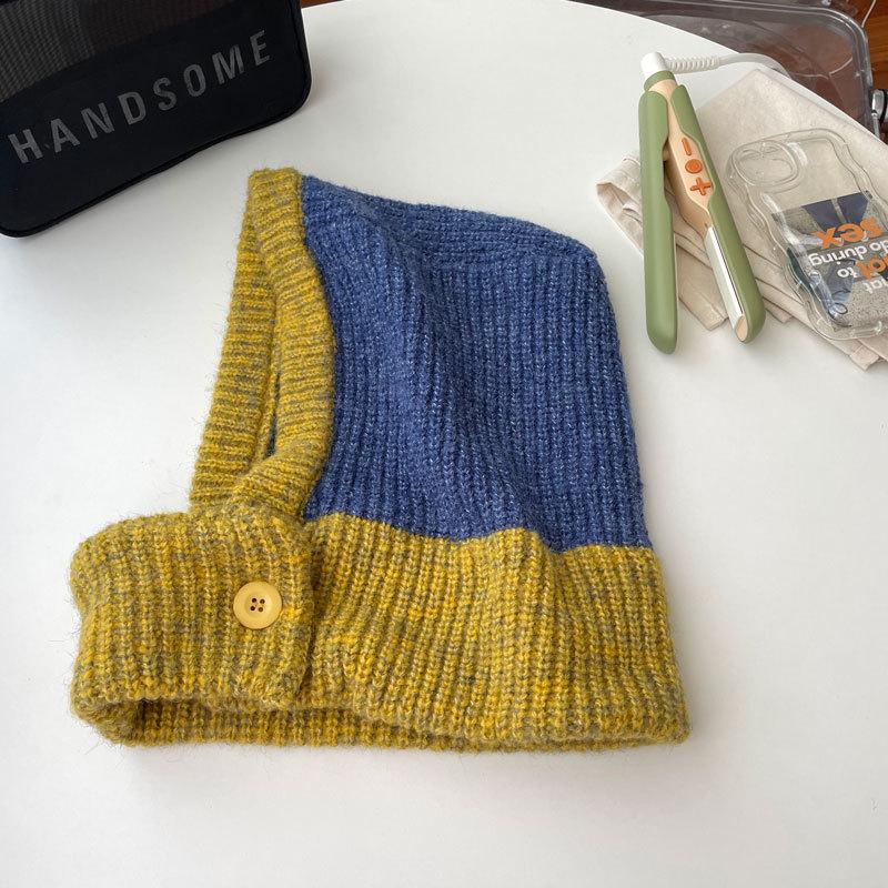 

South Korean balaclava hat men s and women s knitted yarn hat, suitable for keeping the neck warm in autumn and winter One Size