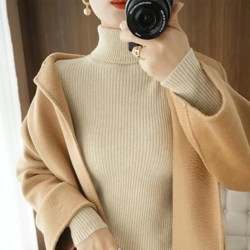 

Базовые женские свитера с высоким воротником, осенне-зимние топы, эластичные тонкие женские пуловеры, вязаный свитер в рубчик, джемпер, мягкие теплые пуловеры