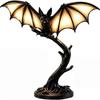 Halloween Glowing Bat Desk Lamp, Resin Bat Statue Night Light with Glowing Wings, Gothic Spooky Tabletop Decor Lamp, Vintage Accent Desk Light