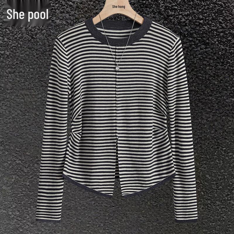 

Women s Striped Knit Sweater with Front Slit One Size