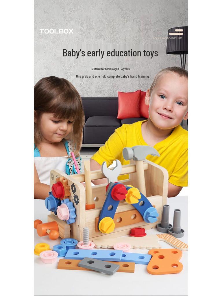 Wooden Repair Toolbox for Kids: Nut Assembly, Portable Toy Bench for Early Education and Development.