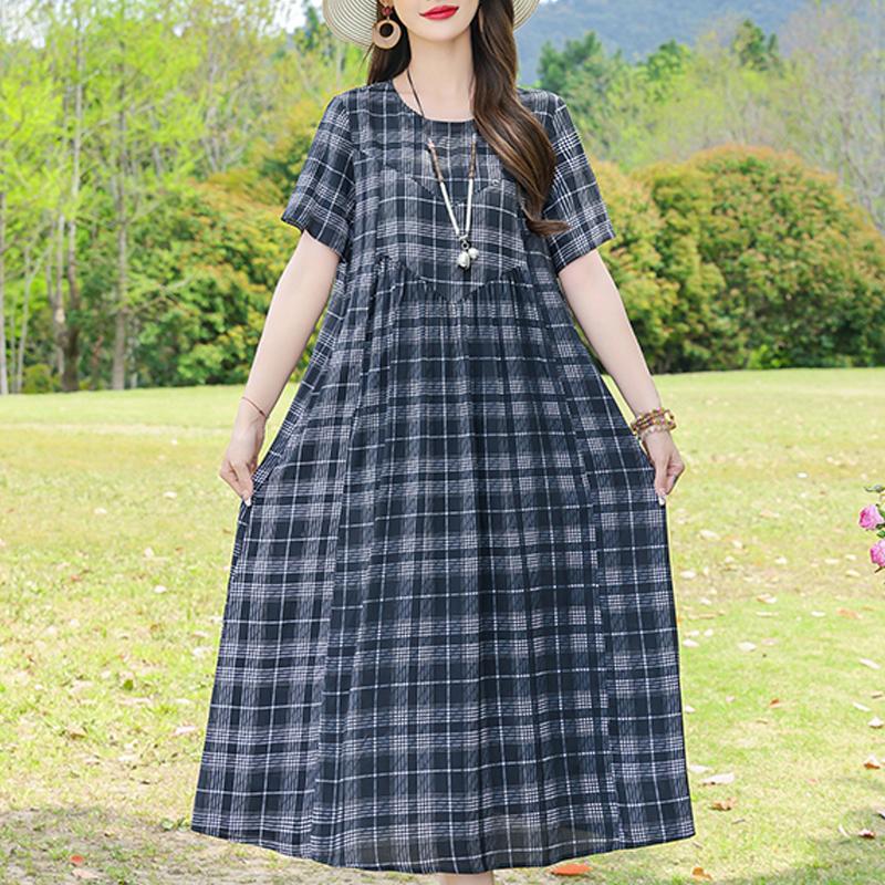 Casual zomerjurken voor dames, vintage kleding, losse korte mouwen, elegante lange jurk in grote maten