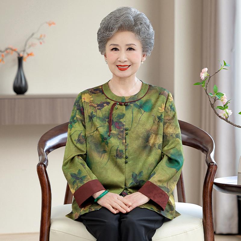 Spring & Autumn Chinese Style Jacket for Middle-Aged Women: Lightweight, Trendy Suit Top for Moms & Grandmas