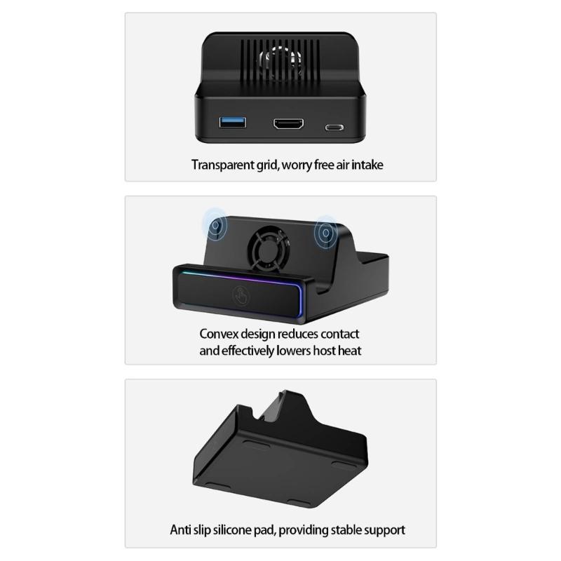 3 Port Adapter Docking Station for Game Consoles with Cooling System Stable Base Plugs Play Functionality