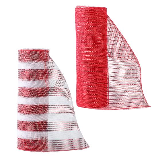Christmas Mesh Ribbon 10 Inch X 10 Yards Red/Red White