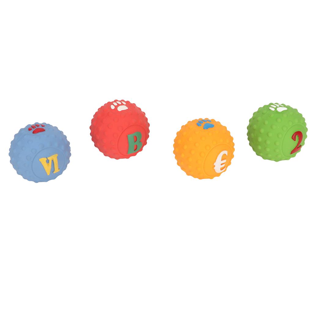 Latex Dog Ball Toy Squeaky Interactive Soft Puppy Chewing Fetching Toy with Fun Pattern for Small Medium Pet 4pcs