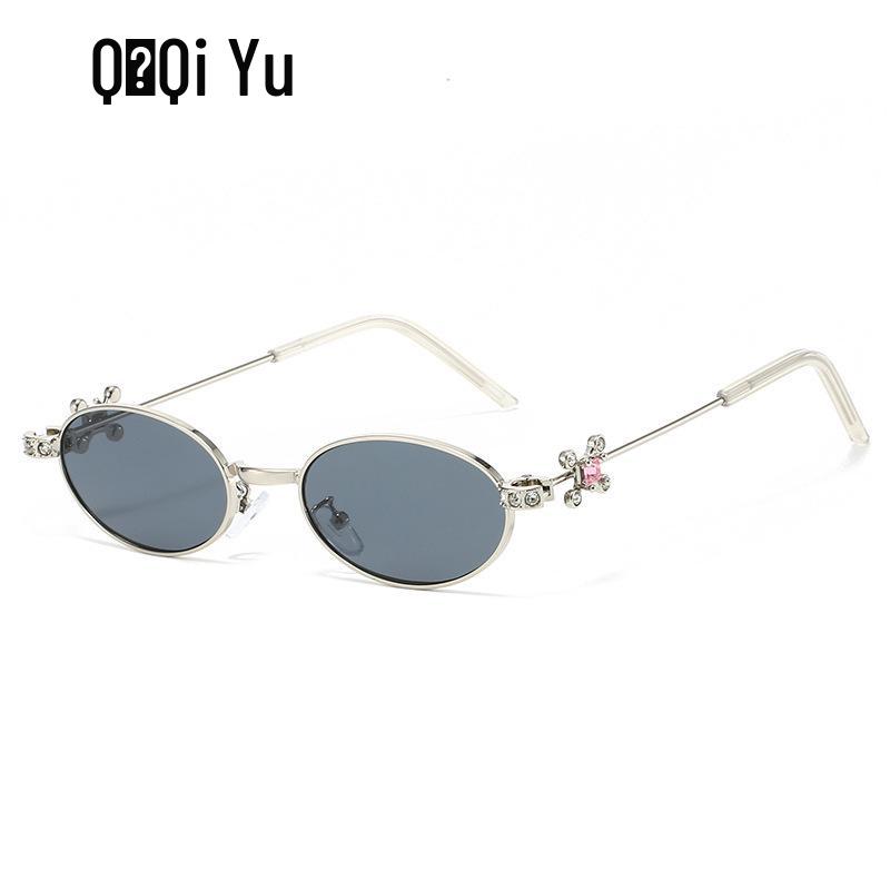 Jennie Style Oval Rhinestone Sunglasses - Trendy Small Frame Women's Nerd Glasses