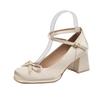 Fashion Women's Square Head Shallow Mouth Single Shoes Autumn New Butterfly Knot Anti-slip Wear-resistant Low-top High Heels