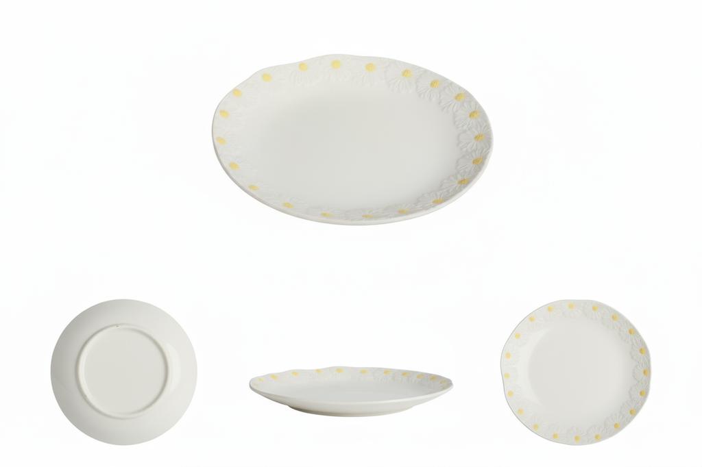 Ceramic Breakfast Dessert Plate 21 Cm Elegant Design Daisy Line