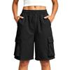 Women Loose Fit Casual Work Shorts with Elastic Waistband and Multiple Pockets for Daily Wear Outdoor Activities