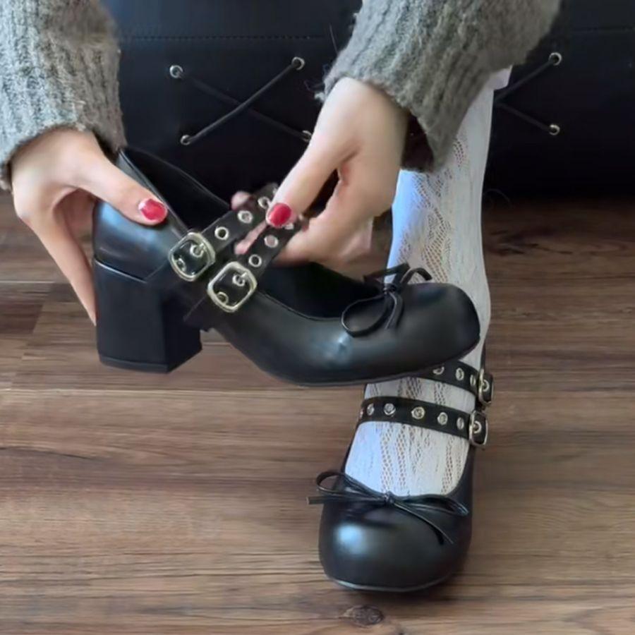 Punkowe buty baletowe z temperamentem damskie wiosenne z kokardką podwyższające design wszechstronne gruba podeszwa cienkie baleriny Mary Jane