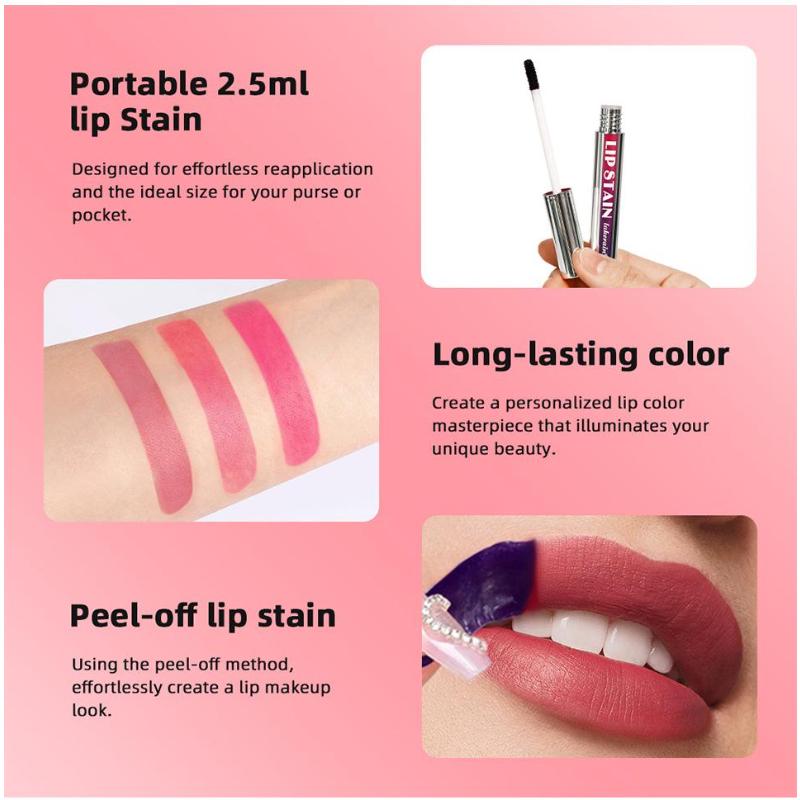 Lucidalabbra Tattoo Peel-Off Tubo Argento Impermeabile Liquido Opaco Tinta Labbra RosaRosato Strappabile Macchia Labbra Non Appiccicoso Asciugatura Rapida Trucco