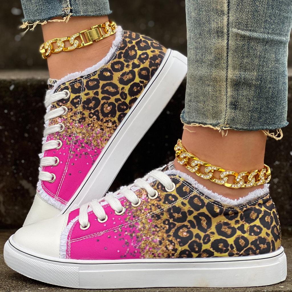 Green Rose Red Leopard Print Casual Sports Shoes