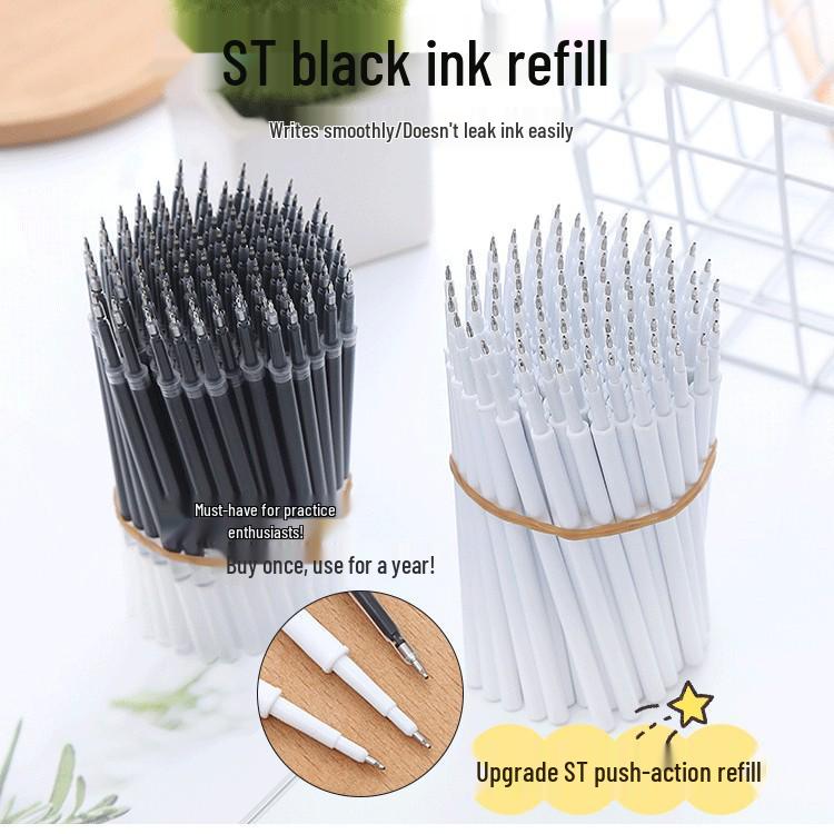 Press-Type Quick-Dry 0.5mm White Pen - Ideal for Students & Exams, Black Ink, Neutral ST Head, Perfect for Signing & Practice