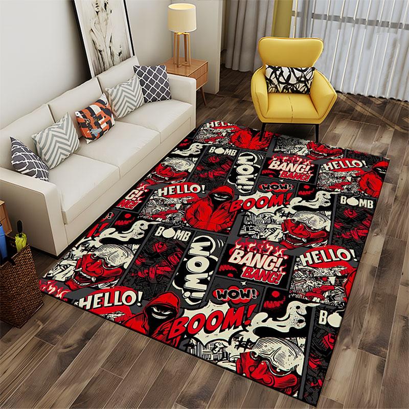 Graffiti Style Cartoon Carpet Suitable As a Non-slip Mat for the Living Room or Bedroom Sofa