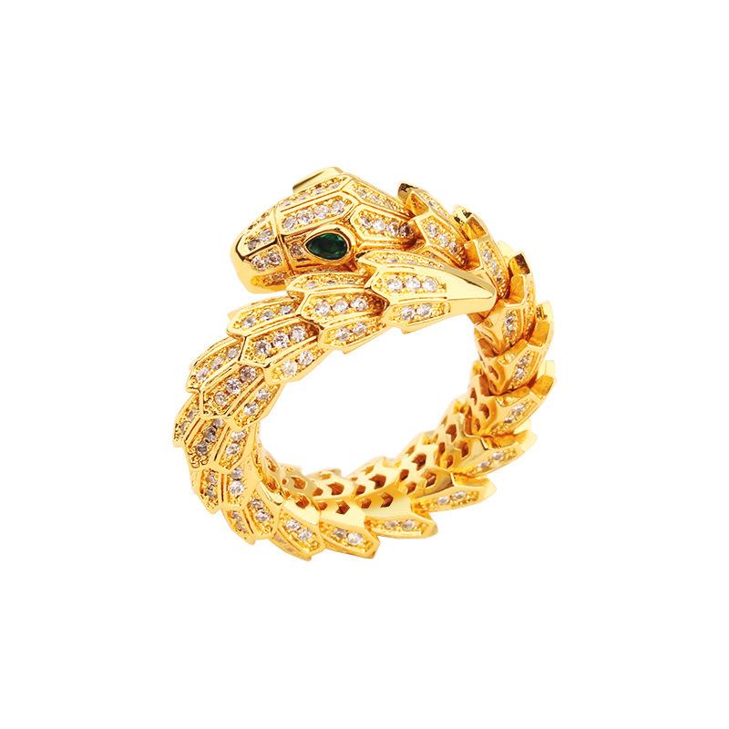 New Personalized Inlaid Diamond Spring Duo Snake Ring Fashion Simple Personalized Open Mouth Women's Ring Jewelry