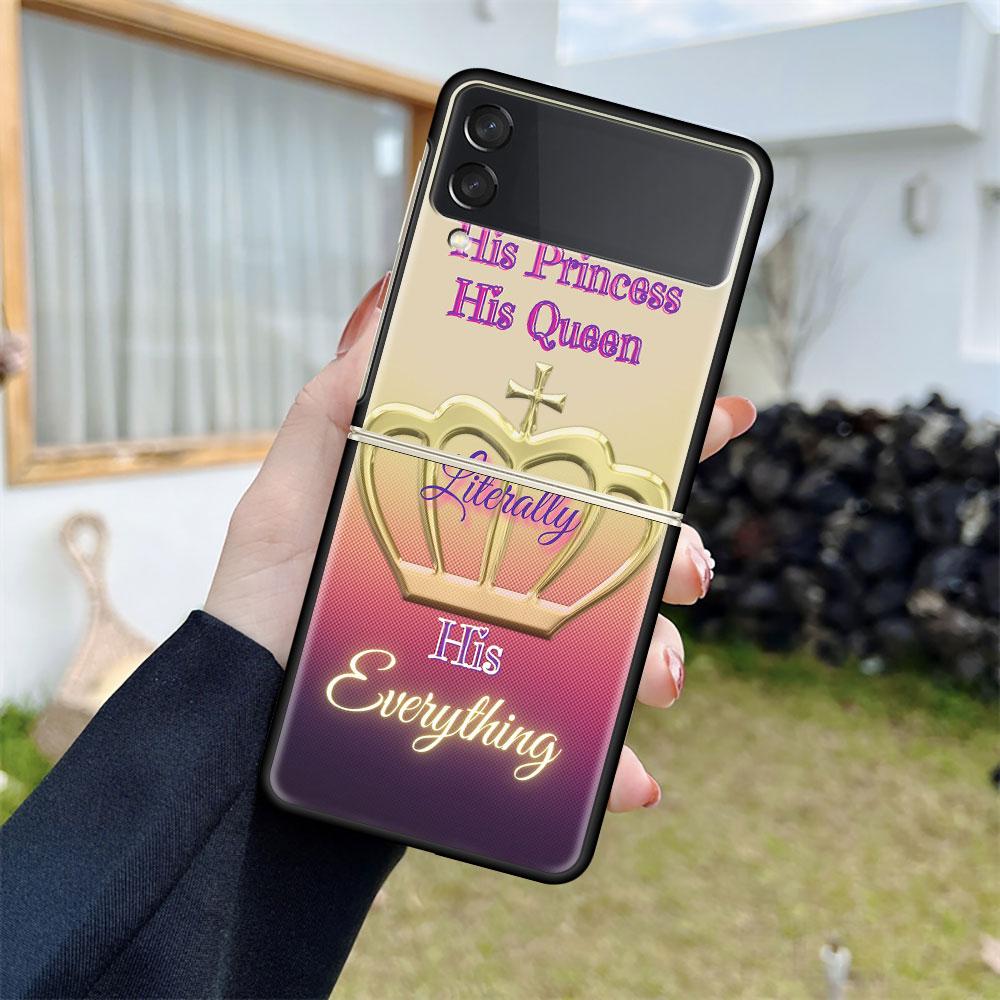Luxusní pouzdro pro Samsung Galaxy Z Flip 4 3 5G černé PC pevné pouzdro na telefon módní zadní kryt ZFlip Funda princezna máma královna skořápka