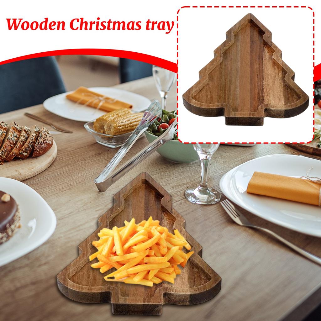 Wooden Christmas Tray, Elk Christmas Tree Christmas Hat Plate, Wood Tray Fruit Dessert Plate.