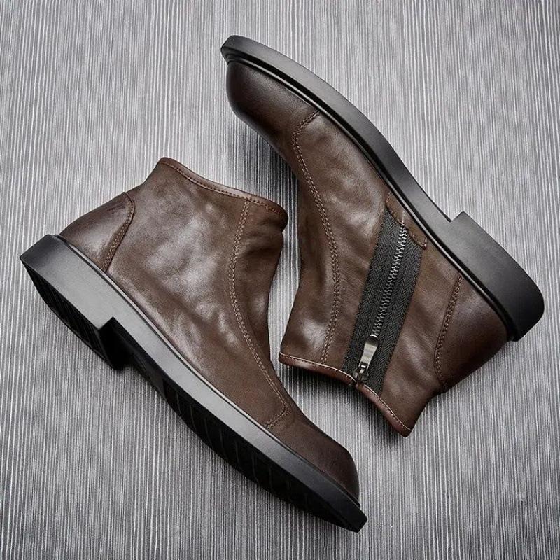 Men's Leather Shoes Long Tube Retro Martin Boots British Style First Layer Cowhide Handsome and Lightweight Low-top Autumn and Winter Models