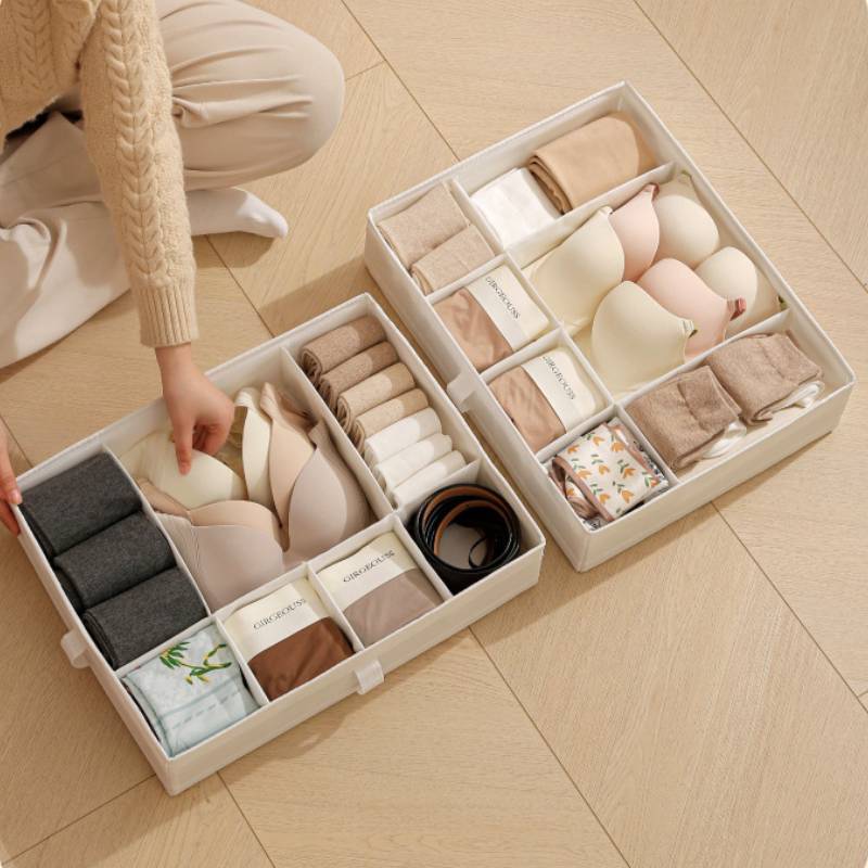 Foldable Polyester Clothing Storage Container With Compartments For Closet Organization