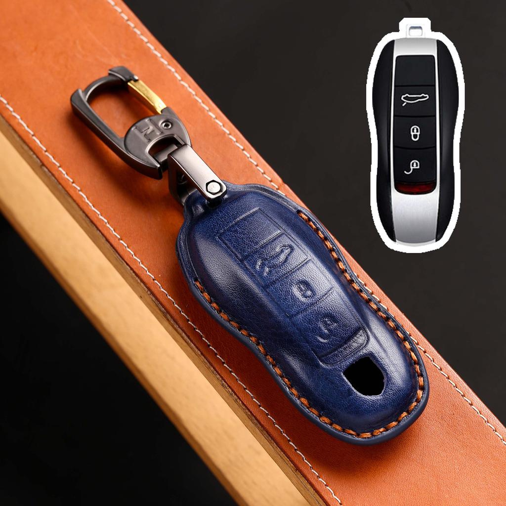 Luxury Leather Car Key Case Cover Key Fob Protective Case Holder for Porsche New Cayenne Panamera 911 992 Taycan Accessories