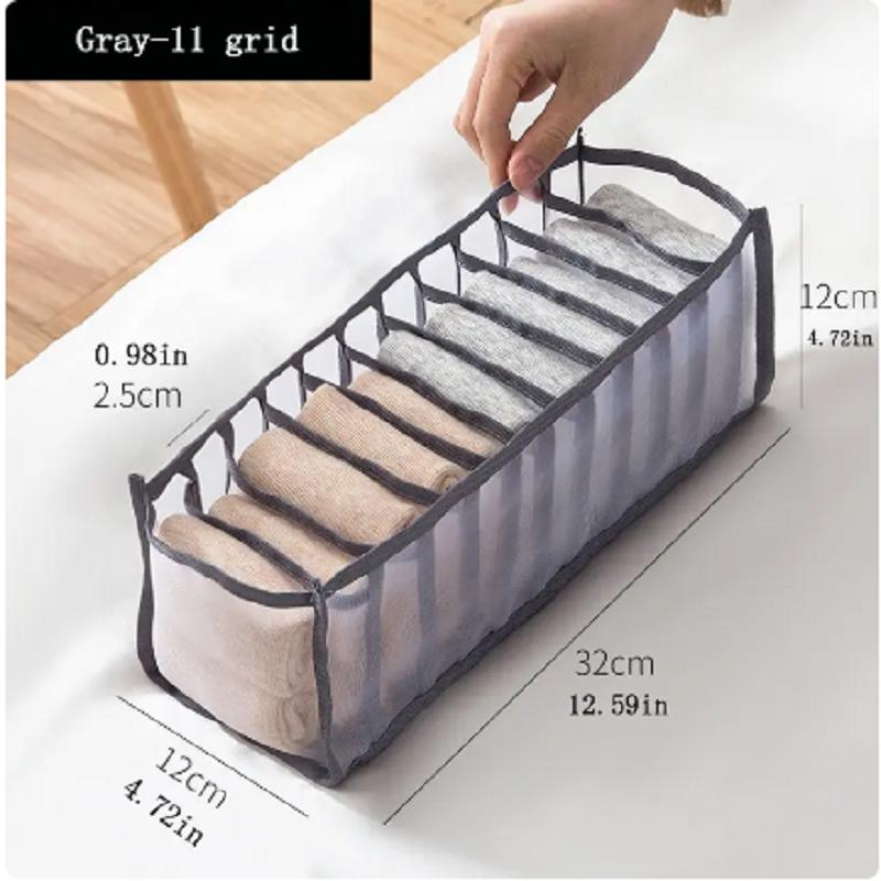 1pc 11 Compartment Collapsible Underwear Storage Box,Nylon Bra Organizer with Breathable Mesh,Foldable Closet Container for Home