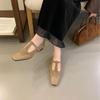 2025 autumn and winter new square head with thick heel engraved versatile commuter work women's shoes