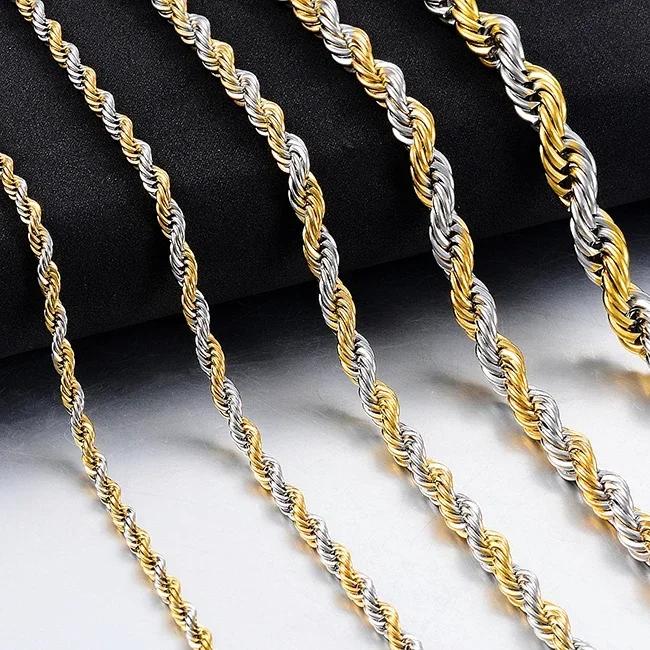 High Quality 2/3/4/5MM Classic Twisted Rope Chain Stainless Steel Necklace No Fade Fashion Jewelry Accessories For Men Women
