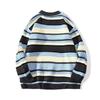 Men's Trendy Autumn Striped Knit Pullover Sweater, Casual Loose Fit, Round Neck, Long Sleeve