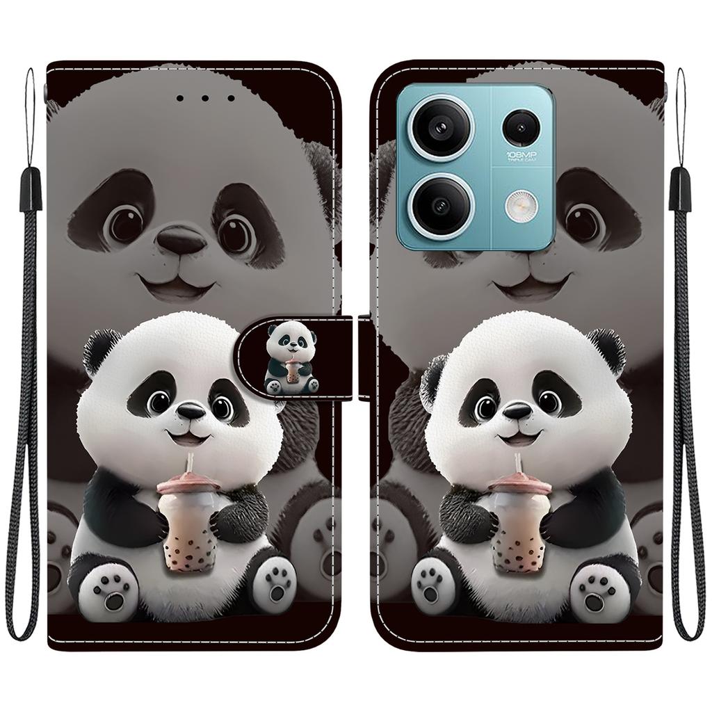 Handmade PU Leather Flip Case for Xiaomi Redmi Note 13 (5G) Anti-Slip Shockproof Cover with Wrist Strap & Heart/Rose Cat Designs