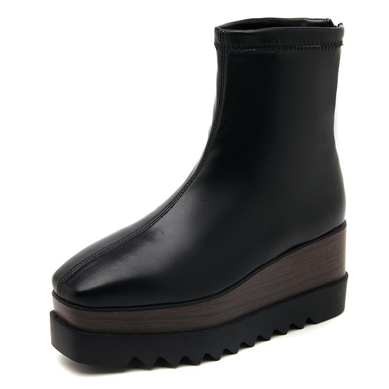 Fashion 8cm Chunky Platform Boots Womens High Heels Winter Warm Ankle Boots Casual Back Zipper Wedges Creepers Black Ladies Boots