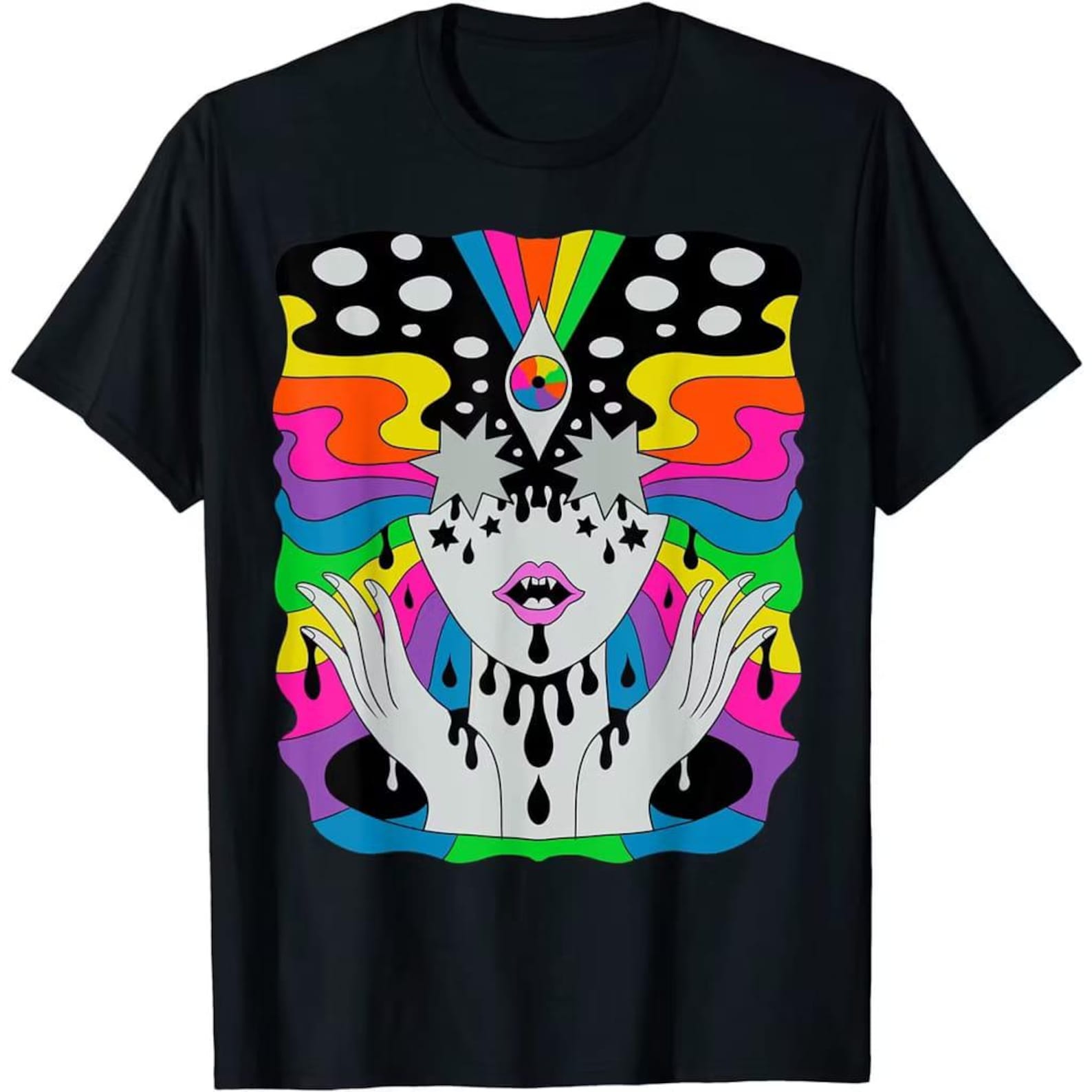 Retro 70s Psychedelic Shirt – Groovy Rainbow Abstract Graphic Tee S-5XL S