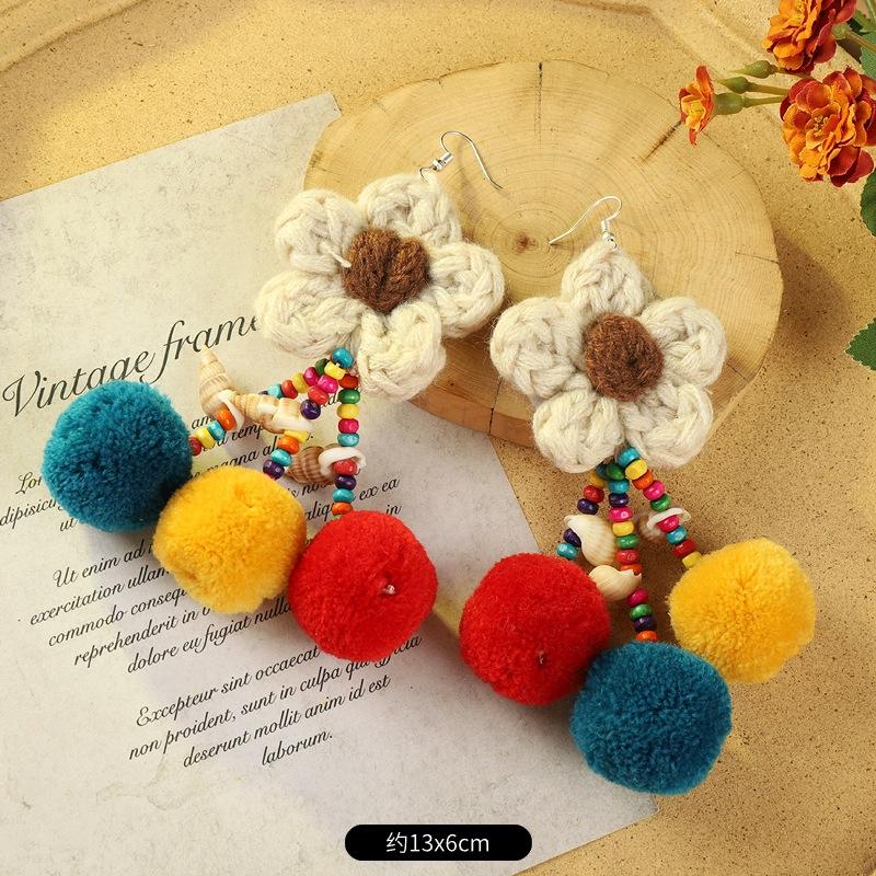 Bohemian retro earrings vacation long contrasting tassel personality temperament earrings women