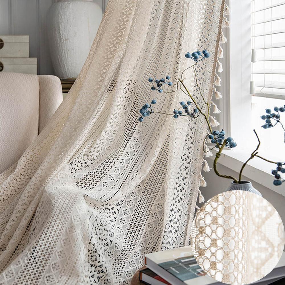 1PC Brocade Cotton Warp Knitted Craft Curtain with Tassels for Living Room Bedroom Home Decor