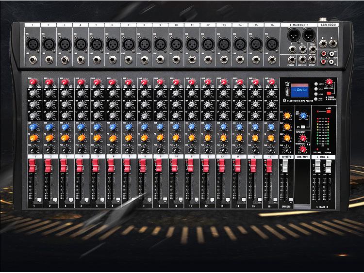 16-Channel Professional Karaoke Mixer with USB, Bluetooth, and Reverberation Effects for Stage Performance Monitoring