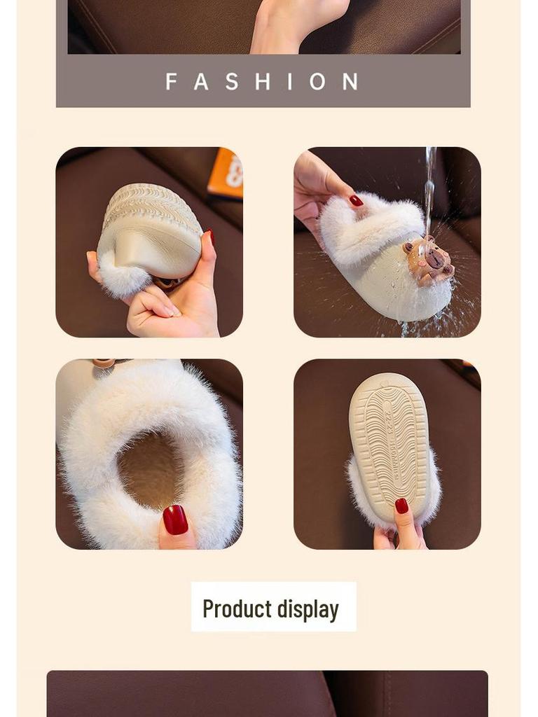 Waterproof Winter Cotton Slippers for Kids with Detachable Covers – Warm Indoor Home Shoes for Boys, Girls, and Babies