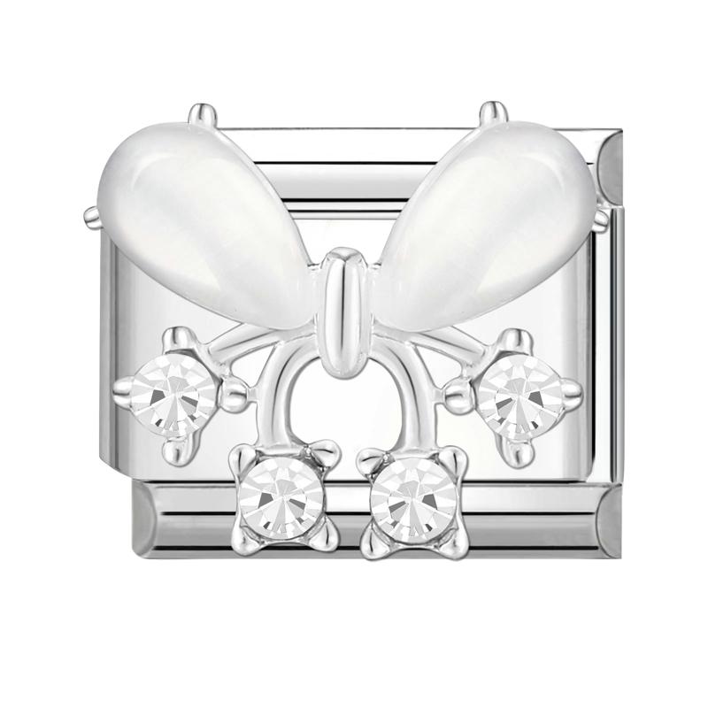 Zircone Brillante Farfalla Fiocco Cuore Link Charm Italiani Adatti per Bracciale in Acciaio Inossidabile da 9mm Gioielli da Donna Fai da Te Creazione Regali
