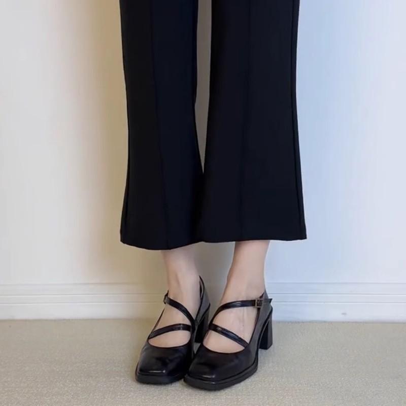 French Square Head High-heeled Mary Jane Shoes Women's Spring and Autumn New Thick Heel Light Mouth Commuter Shoes