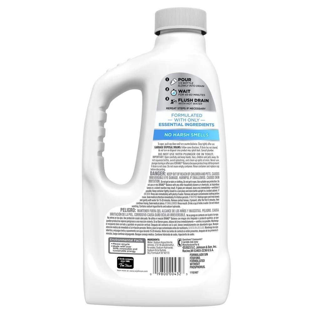 Effective Drain Cleaner Clog Remover Safe All Pipes Fast Action Unclogger Liquid Sinks Showers Septic Safe Easy Use 32oz