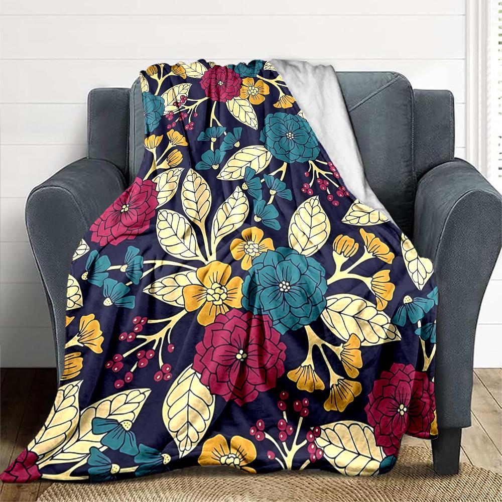 1pc Floral Pattern Blanket, Lightweight Flannel Throw Blanket for Sofa, Bed, Travel, Camping, Living Room, Office, Couch064