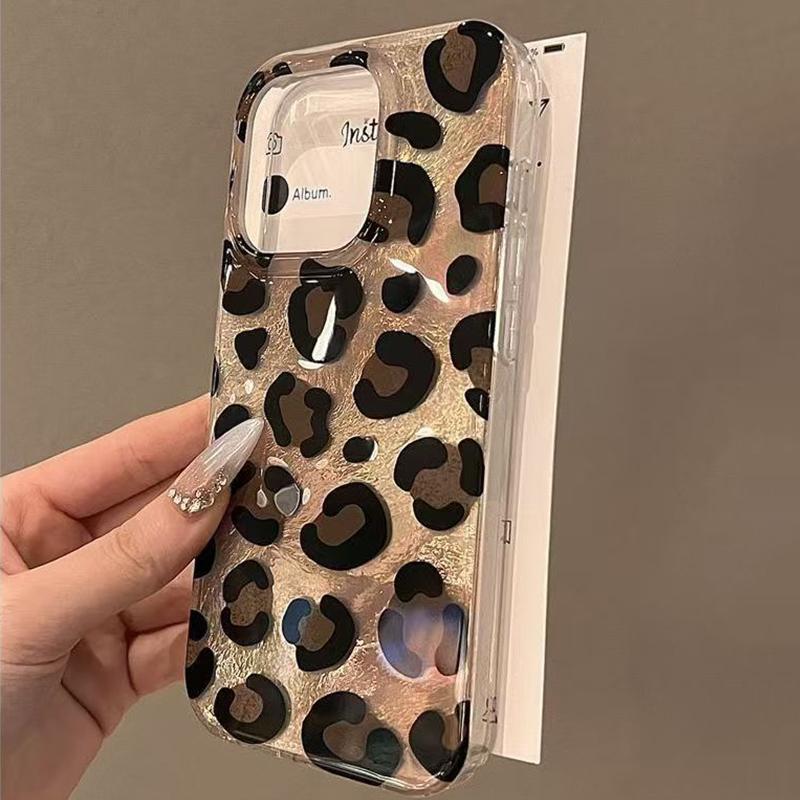 Retro Gradient Pink Texture Laser Phone Case For iPhone 17 16 Pro Max 15 14 13 12 11 XS 7 8 Plus 16E Stylish Leopard Print Cover