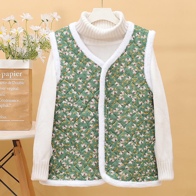 Women's V Neck Sleeveless Vest Slim Fit Casual Floral Print Fleece Lined Waistcoat