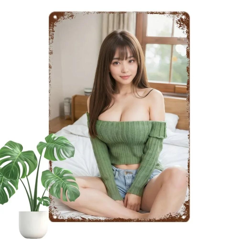 Anime Girl Metal Wall Art Retro Aluminum Sign Home Bar Decor Gift